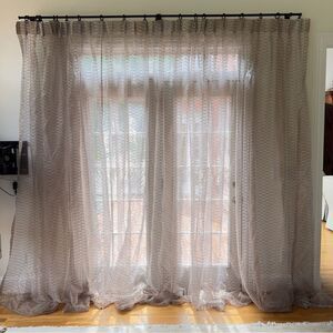 Sheer Pleated Curtain Light Beige Base With Brown Stripes One Panel